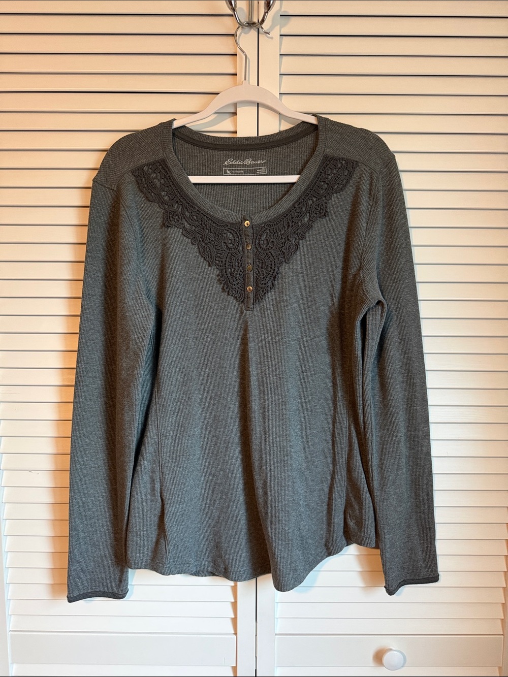 Women’s Eddie Bauer Four-Button Henley-Long-Sleeve - Crochet Yoke  - Size XL